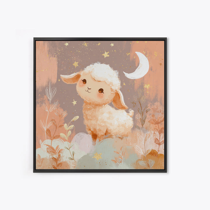 Little Lamb under a Starry Sky Canvas Print, Nursery Art, Boho Decor, Nursery Decor, Fine Art, Nursery, Wall Hangings, NUR-1x1-91