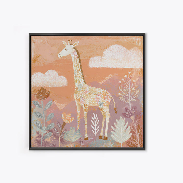 Gentle Giraffe with Pastel Flowers Canvas Print, Nursery Art, Statement Artwork, Nursery Decor, Fine Art, Nursery, NUR-1x1-98