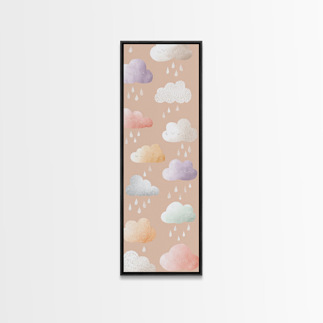 Clouds and Raindrops Canvas Print, Nursery Art, Woodland Nursery, Nursery Decor, Nursery, Gallery Decor, Neutral Decor, NUR-1x3-10