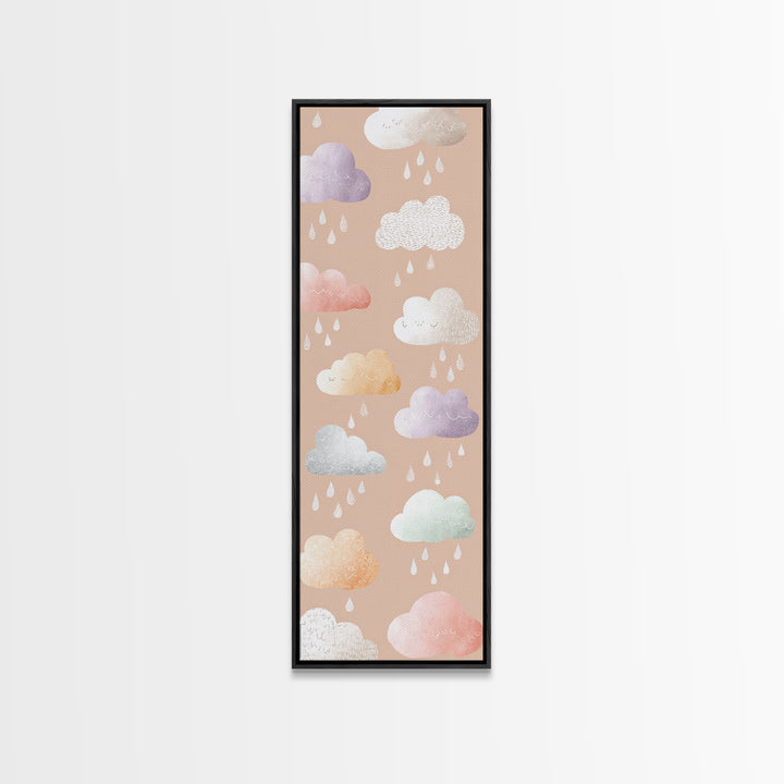 Clouds and Raindrops Canvas Print, Nursery Art, Woodland Nursery, Nursery Decor, Nursery, Gallery Decor, Neutral Decor, NUR-1x3-10