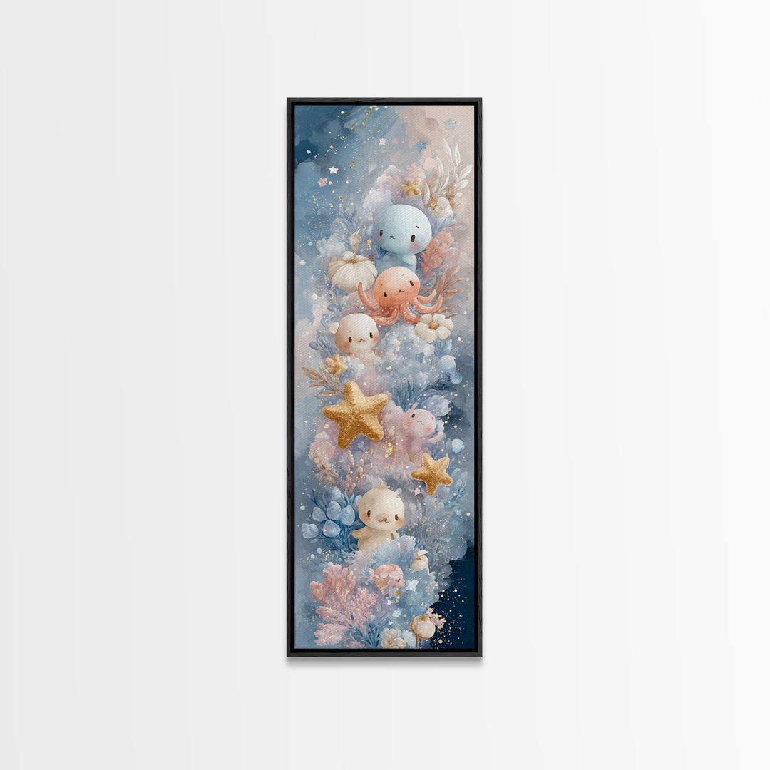 Friendly Ocean Creatures Canvas Print, Nursery Art, Statement Artwork, Nursery Decor, Fine Art, Nursery, Printable Wall Art, NUR-1x3-12