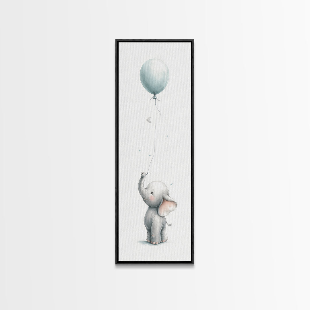 Sleepy Baby Elephant Holding a Tiny Balloon Canvas Print, Nursery Art, Fine Art Print, Nursery Decor, Fine Art, Nursery, NUR-1x3-13