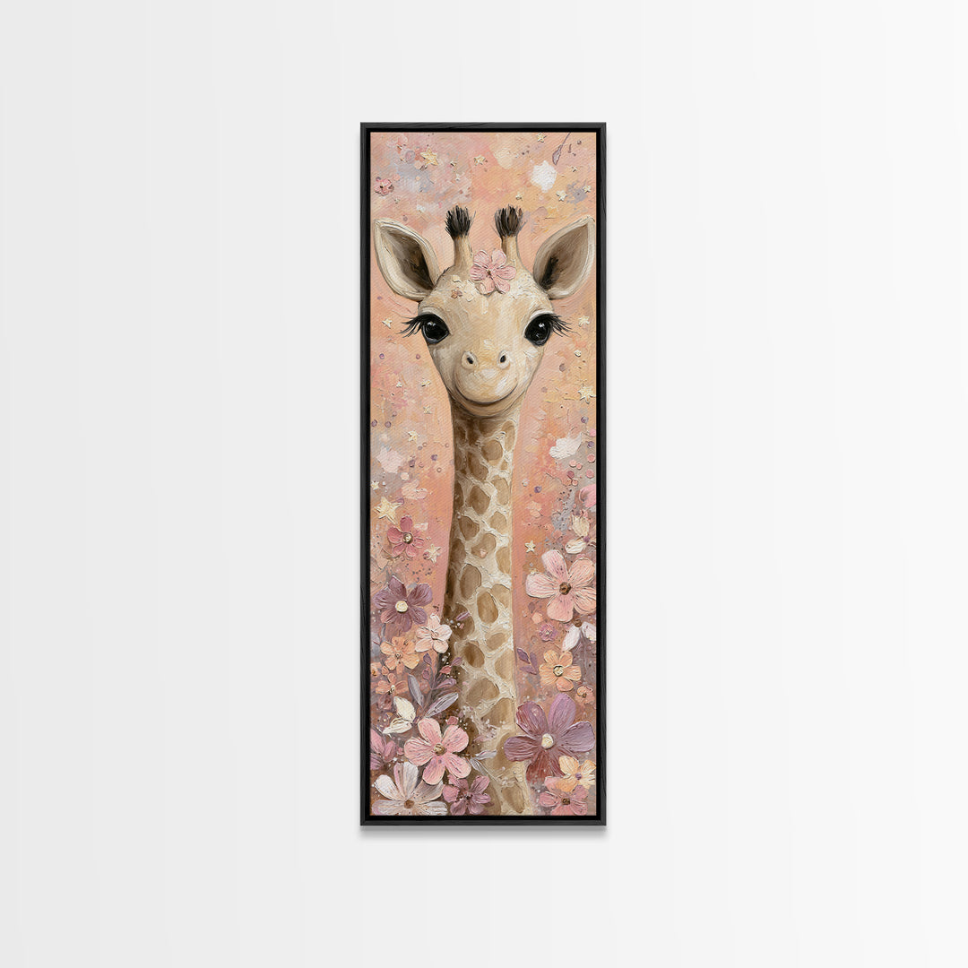 Gentle Giraffe with Pastel Flowers Canvas Print, Nursery Art, Kids Room Wall Art, Nursery Decor, Nursery, Luxury Decor, NUR-1x3-14