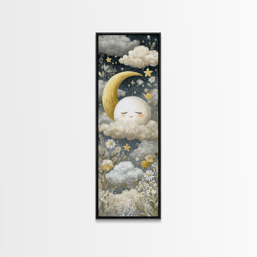 Moon and Stars Framed Canvas Print, Nursery Art, Nursery Decor, Abstract Art, Nursery 315, Playroom Decor, Wall Art Set of, NUR-1x3-15