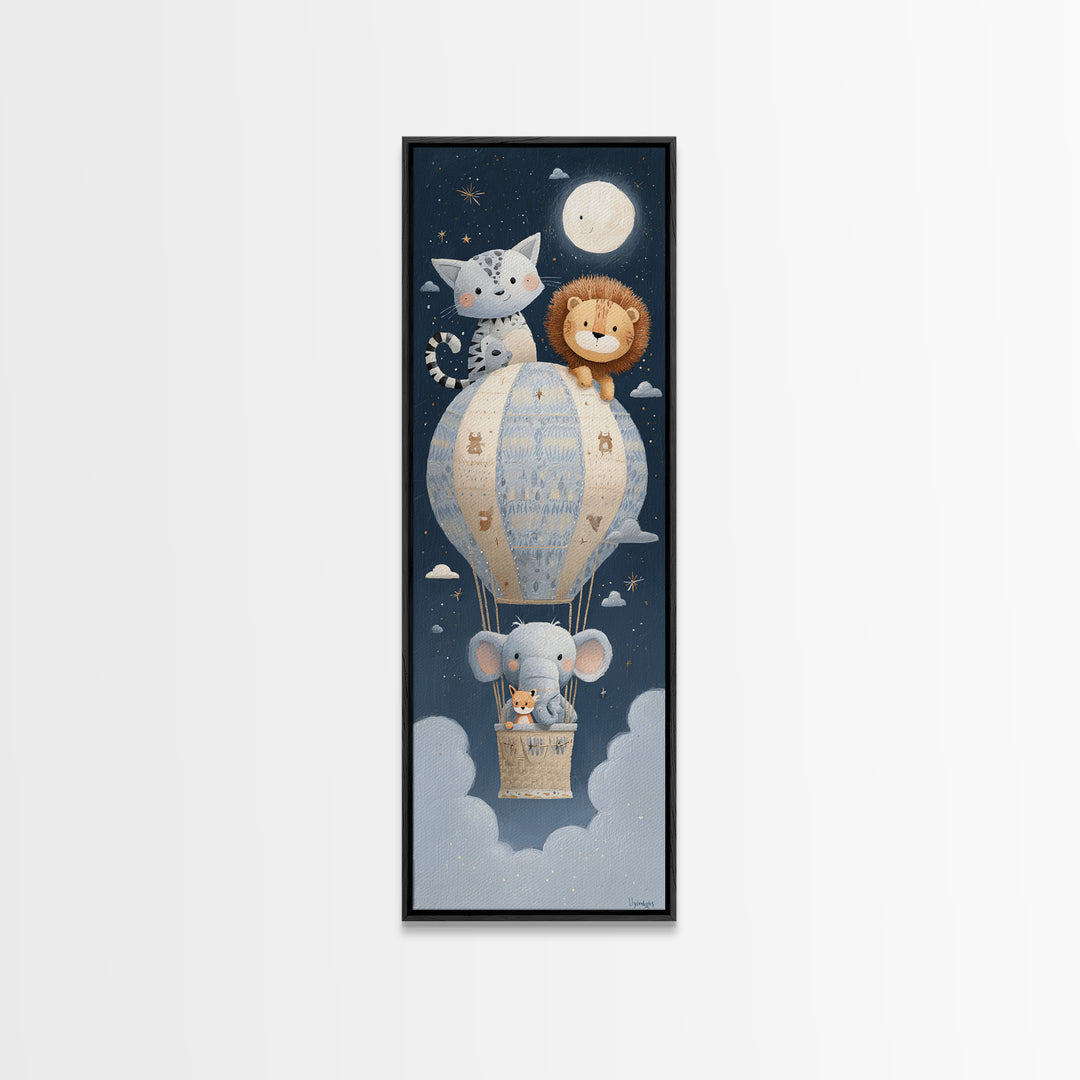 Floating Hot Air Balloon Framed Canvas Print, Nursery Art, Luxury Decor, Nursery Decor, Fine Art, Nursery, Nursery Wall Art, NUR-1x3-24