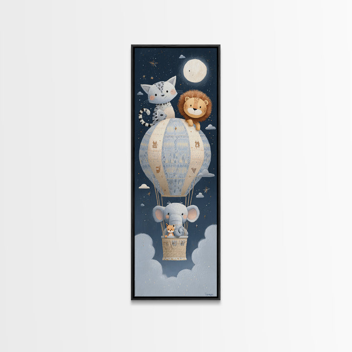 Floating Hot Air Balloon Framed Canvas Print, Nursery Art, Luxury Decor, Nursery Decor, Fine Art, Nursery, Nursery Wall Art, NUR-1x3-24