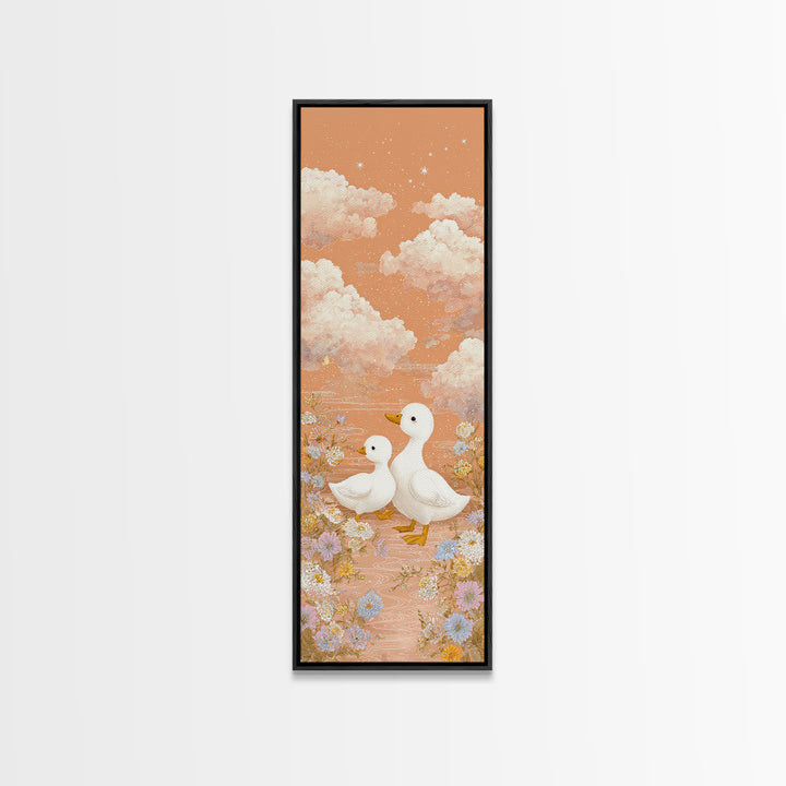 Ducklings Following a Mother Duck Canvas Print, Nursery Art, Playroom Wall Art, Nursery Decor, Nursery, Statement Artwork, NUR-1x3-26