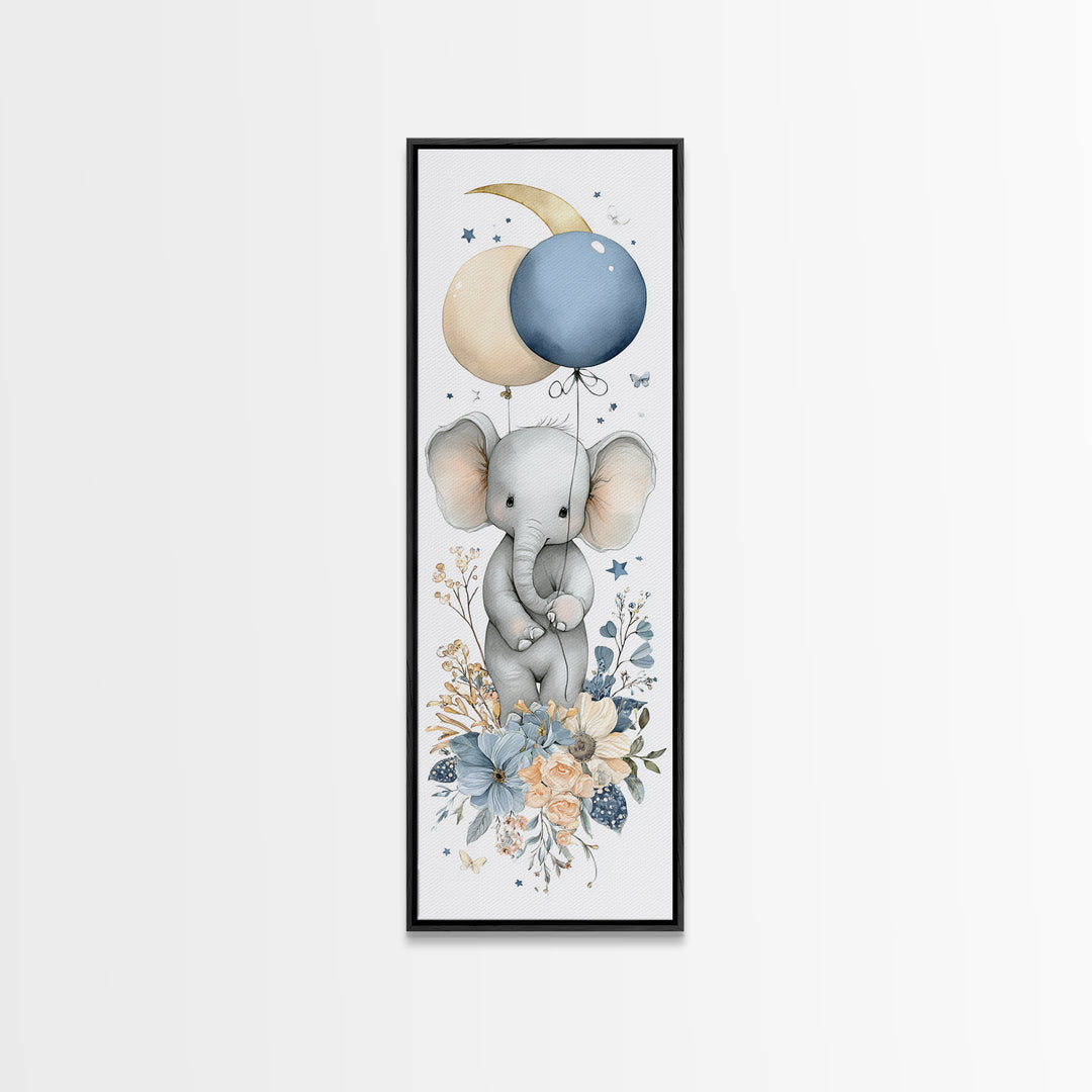 Sleepy Baby Elephant Holding a Tiny Balloon Canvas Print, Nursery Art, Fine Art Print, Nursery Decor, Fine Art, Nursery, NUR-1x3-37
