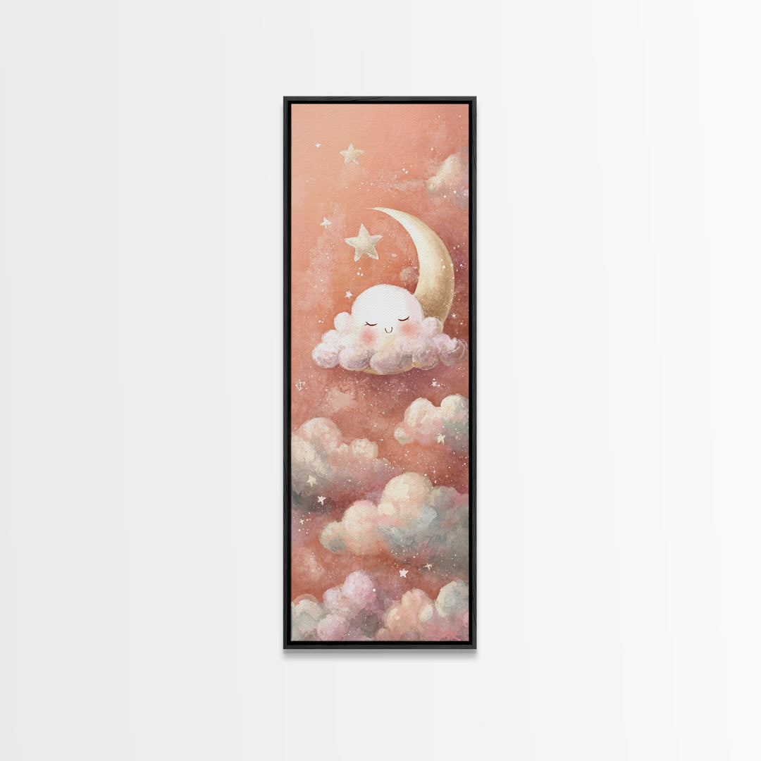 Moon and Stars Canvas Print, Nursery Art, Nursery Wall Art, Nursery Decor, Nursery, Woodland Nursery, Watercolor Print, NUR-1x3-39