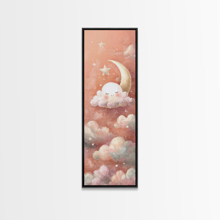 Moon and Stars Canvas Print, Nursery Art, Nursery Wall Art, Nursery Decor, Nursery, Woodland Nursery, Watercolor Print, NUR-1x3-39
