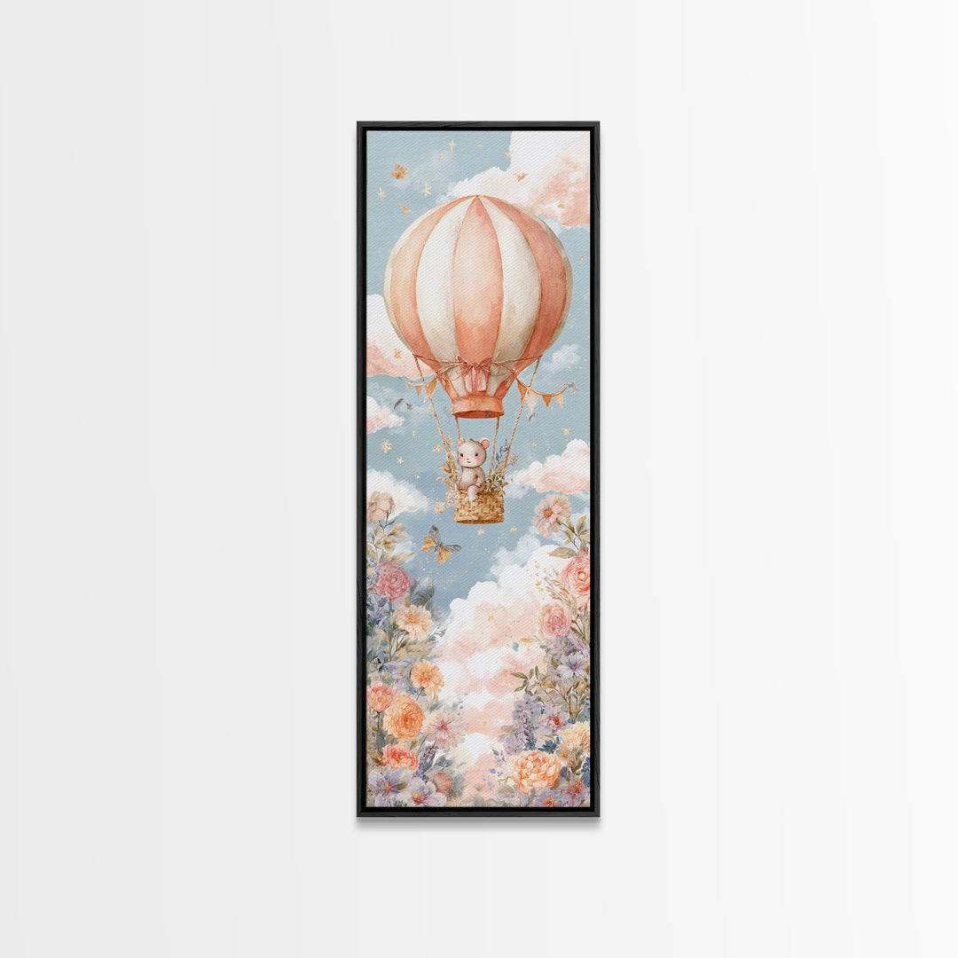 Floating Hot Air Balloon Canvas Print, Nursery Art, Wall Art, Nursery Decor, Watercolor Art, Nursery, Nursery Prints, NUR-1x3-48