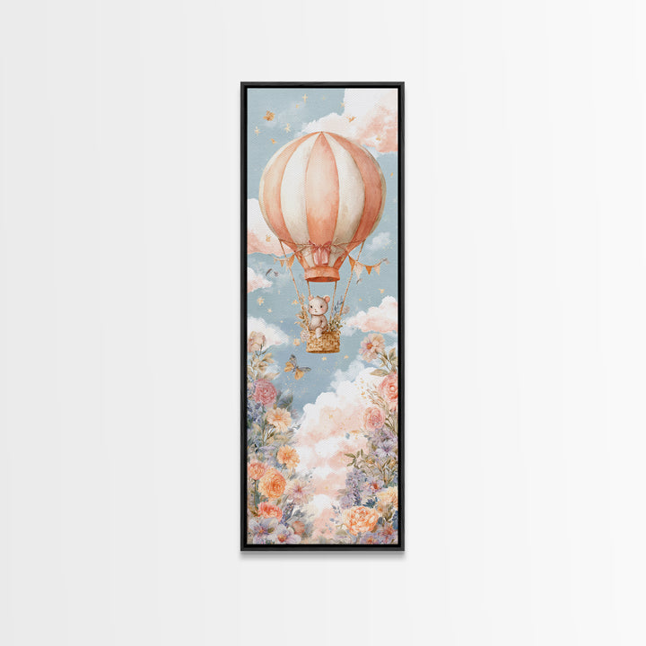 Floating Hot Air Balloon Canvas Print, Nursery Art, Wall Art, Nursery Decor, Watercolor Art, Nursery, Nursery Prints, NUR-1x3-48