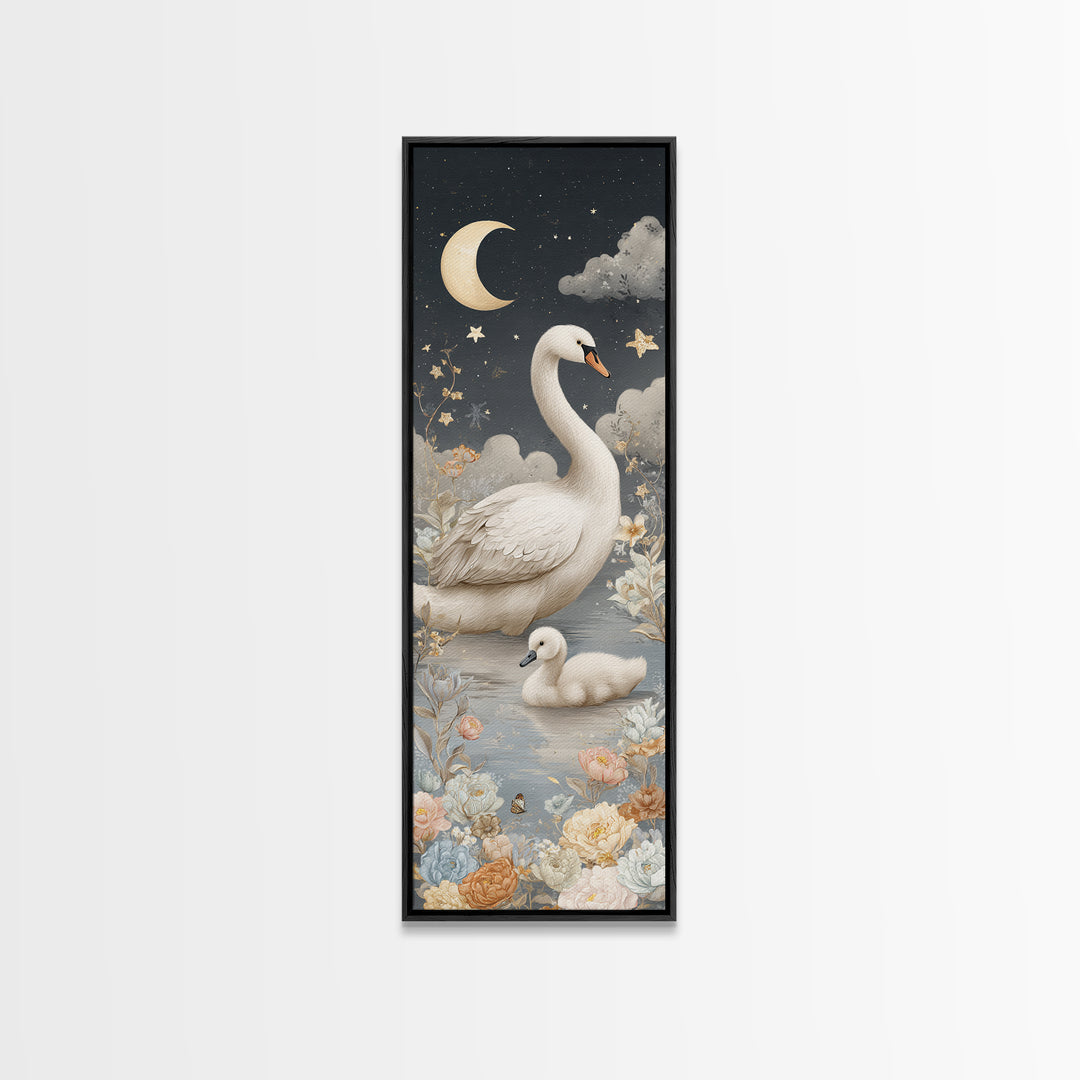 Swan and Cygnet Framed Canvas Print, Nursery Art, Wall Decor, Nursery Decor, Nursery 352, Playroom Decor, Wall Art Set of, NUR-1x3-52