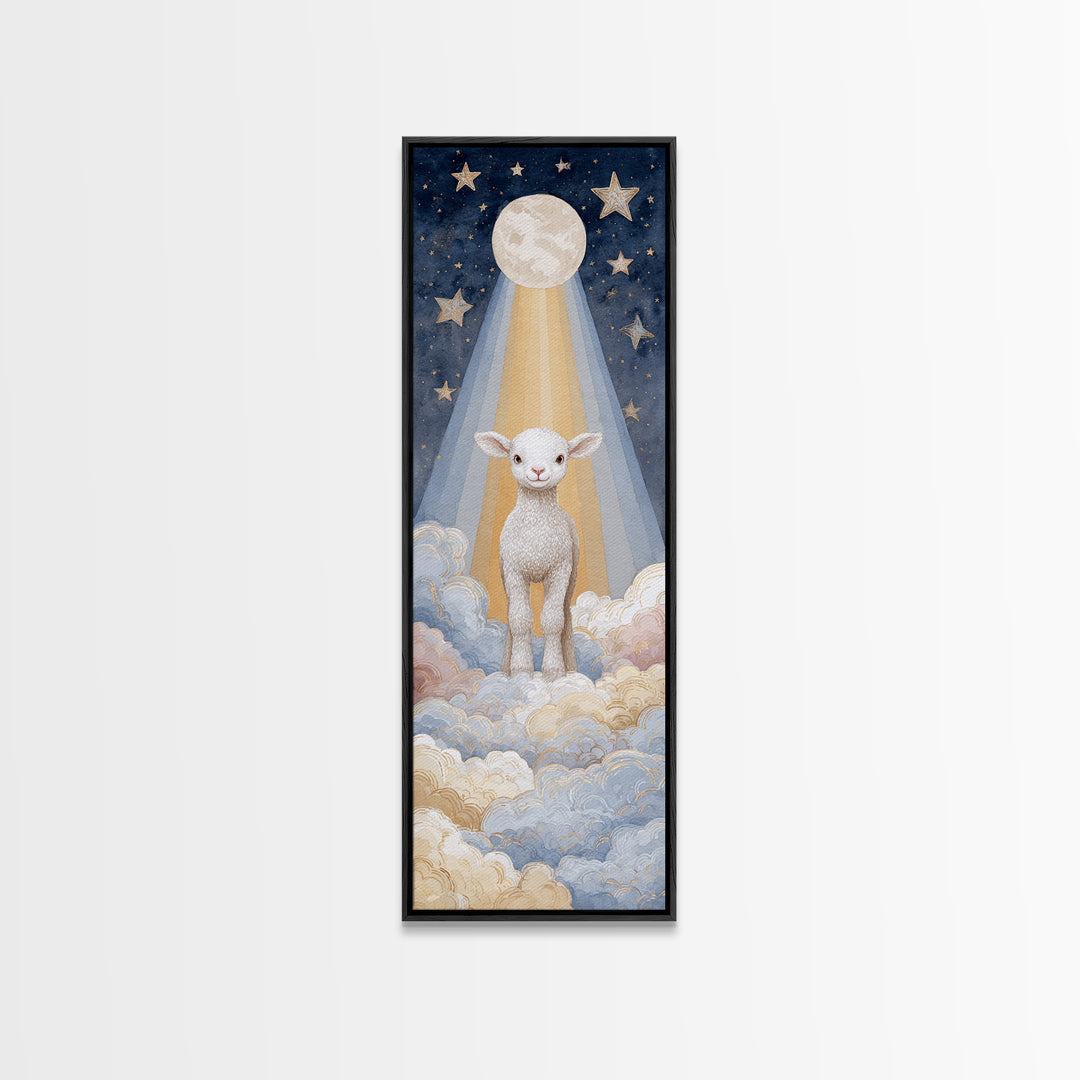 Little Lamb under a Starry Sky Canvas Print, Nursery Art, Nursery Wall Decor, Nursery Decor, Oil Painting, Nursery, NUR-1x3-55