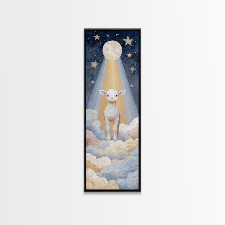 Little Lamb under a Starry Sky Canvas Print, Nursery Art, Nursery Wall Decor, Nursery Decor, Oil Painting, Nursery, NUR-1x3-55