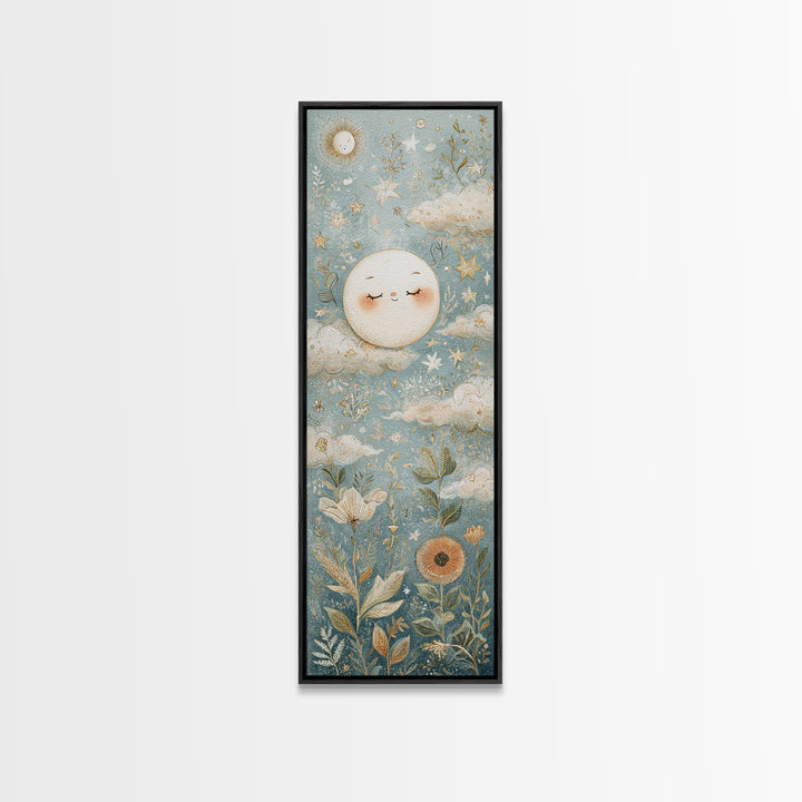 Moon and Stars Canvas Print, Nursery Art, Kids Wall Art, Nursery Decor, Oil Painting, Nursery, Home Decor, Gallery Decor, NUR-1x3-63