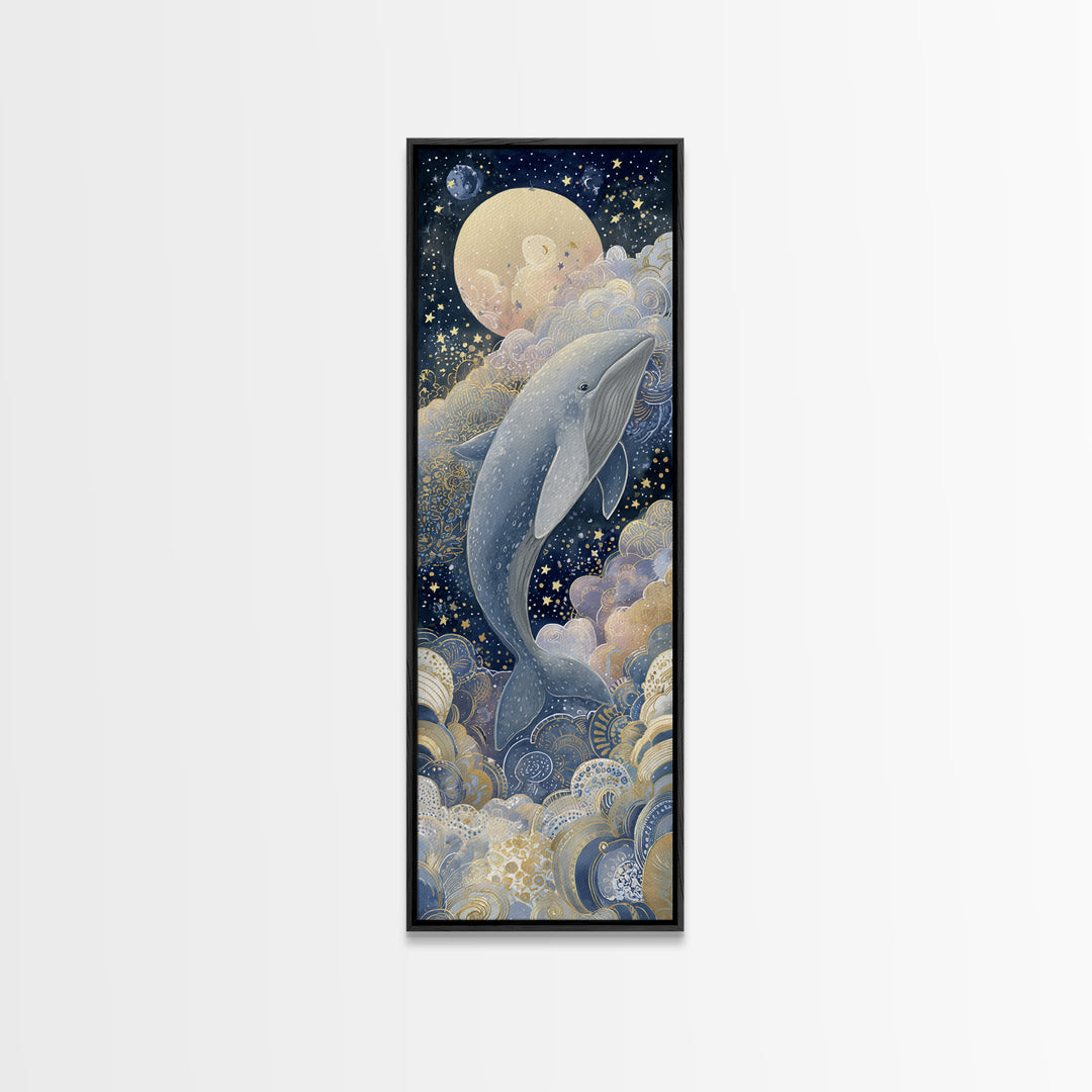 Whale and Tiny Stars Canvas Print, Nursery Art, Nursery Wall Decor, Nursery Decor, Fine Art, Nursery, Playroom Wall Art, NUR-1x3-68