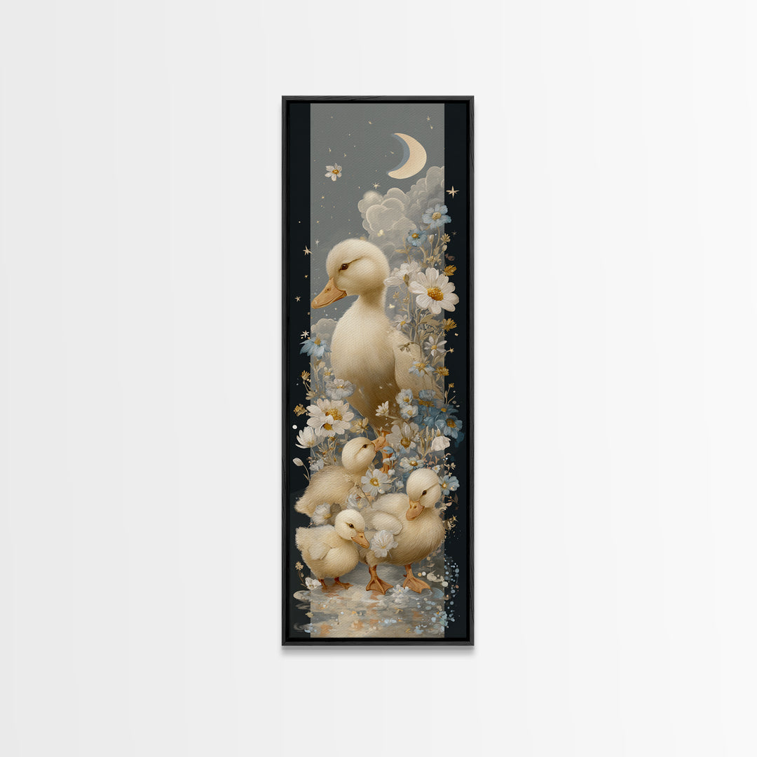 Ducklings Following a Mother Duck Framed Canvas Print, Nursery Art, Woodland Nursery Art, Nursery Decor, Oil Painting, Nursery, NUR-1x3-74