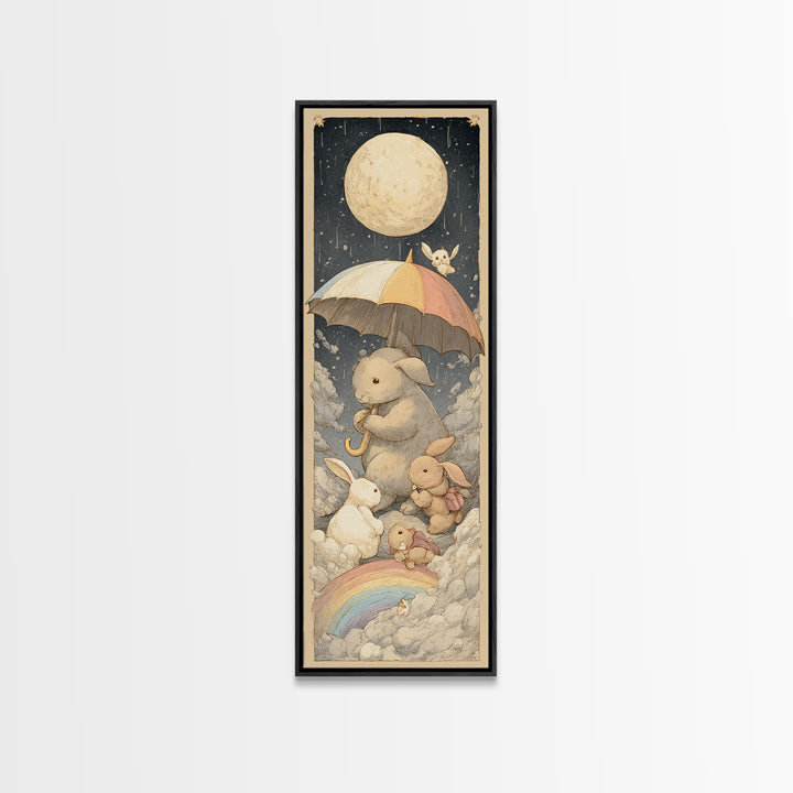 Bear and Rabbit Sharing Umbrella Canvas Print, Nursery Art, Luxury Decor, Nursery Decor, Fine Art, Nursery, Nursery Wall Art, NUR-1x3-77