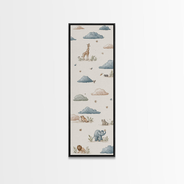 Pastel Jungle Animals Canvas Print, Nursery Art, Whimsical Wall Art, Nursery Decor, Fine Art, Nursery, Minimalist Decor, NUR-1x3-78