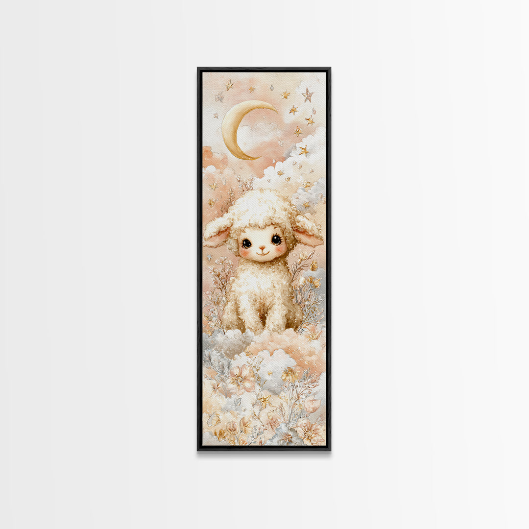 Little Lamb under a Starry Sky Framed Canvas Print, Nursery Art, Butterfly Wall Art, Nursery Decor, Fine Art, Nursery, NUR-1x3-79