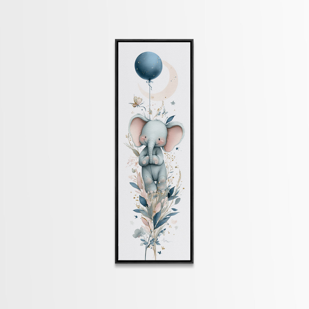 Sleepy Baby Elephant Holding a Tiny Balloon Canvas Print, Nursery Art, Art Print, Nursery Decor, Nursery 385, Wall Art Set of, NUR-1x3-85