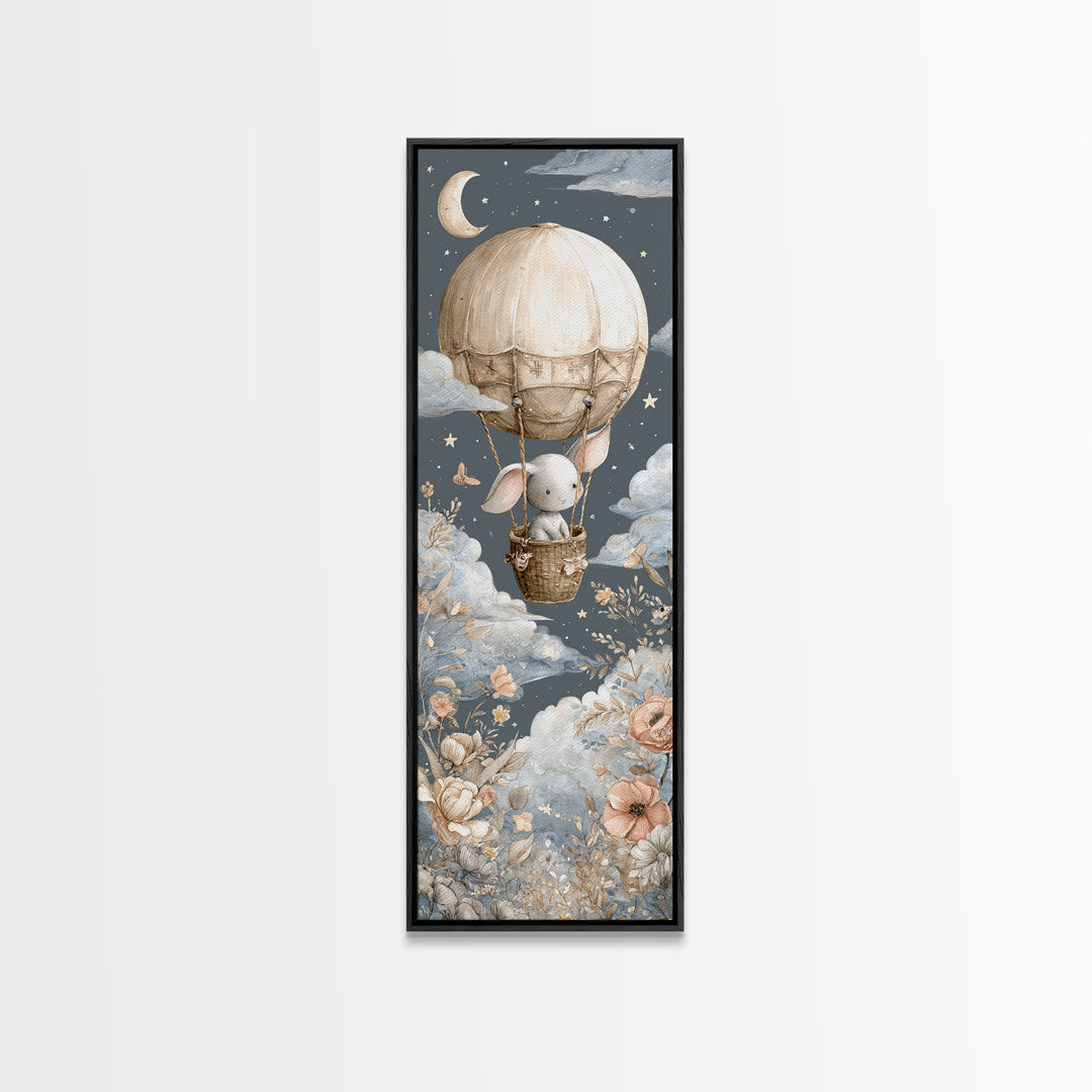 Floating Hot Air Balloon Framed Canvas Print, Nursery Art, Digital Download Art, Nursery Decor, Abstract Art, Nursery, NUR-1x3-96