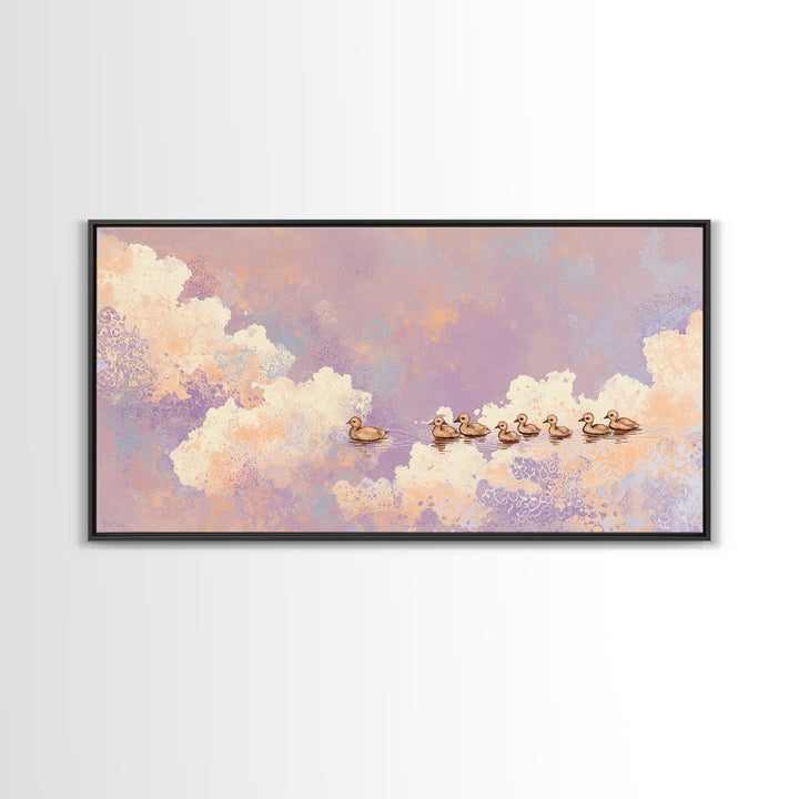 Ducklings Following a Mother Duck Framed Canvas Print, Nursery Art, Luxury Decor, Nursery Decor, Nursery, Nursery Wall Art, NUR-2x1-10