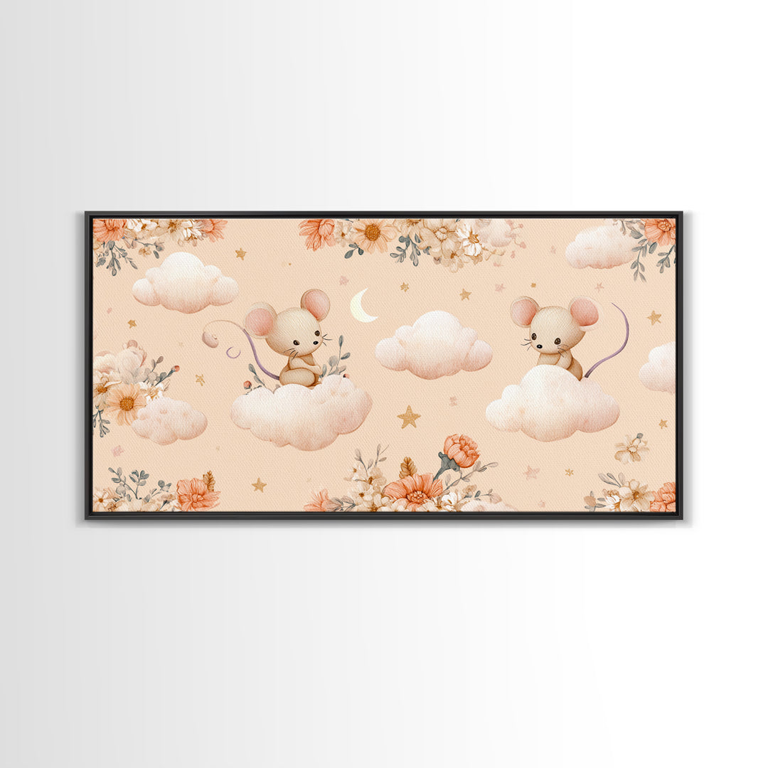Ballet Mouse in Storybook Style Framed Canvas Print, Nursery Art, Modern Decor, Nursery Decor, Fine Art, Nursery, Art Print, NUR-2x1-16
