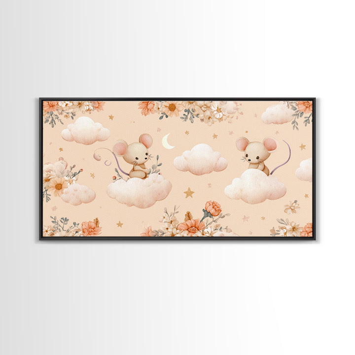 Ballet Mouse in Storybook Style Framed Canvas Print, Nursery Art, Modern Decor, Nursery Decor, Fine Art, Nursery, Art Print, NUR-2x1-16