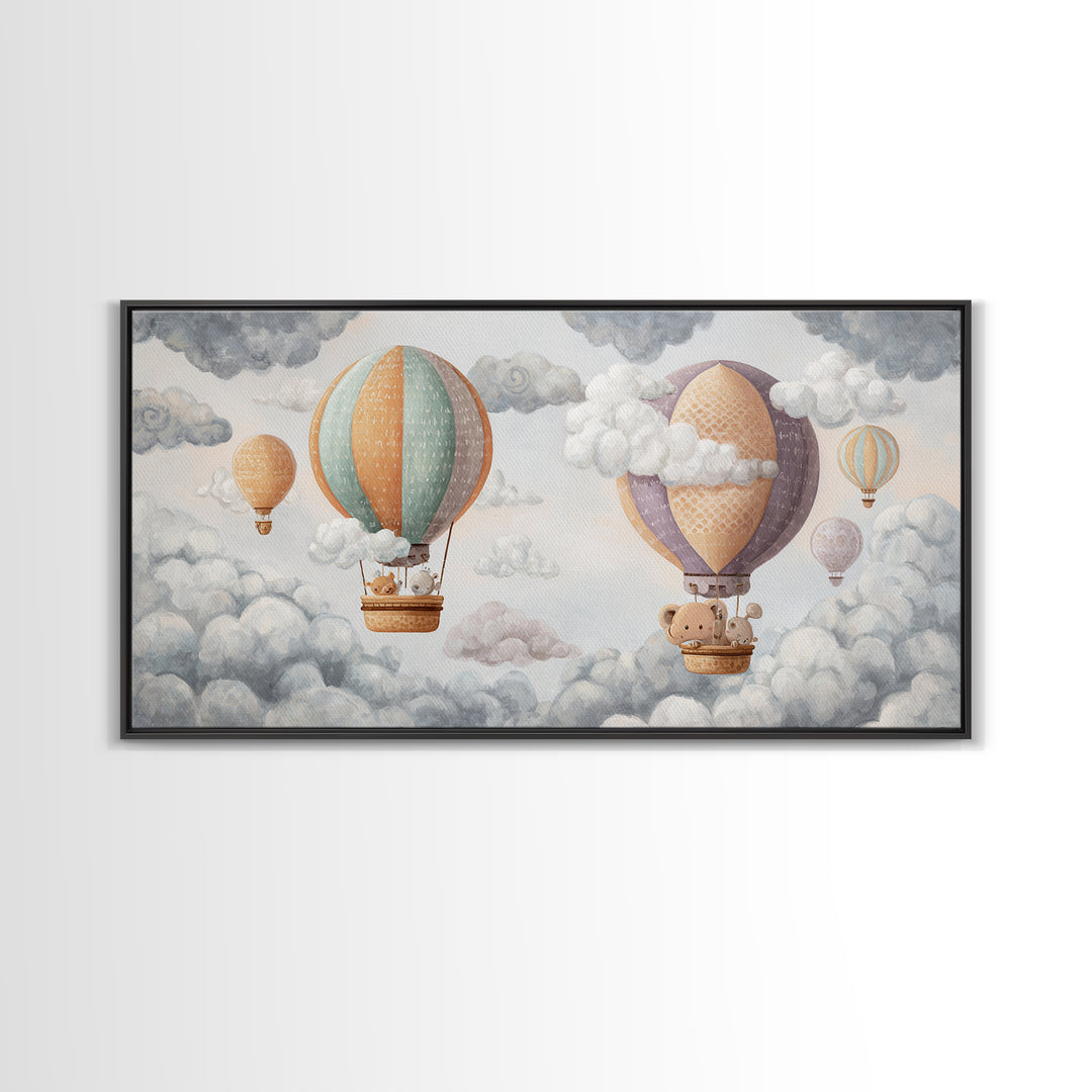 Floating Hot Air Balloon Canvas Print, Nursery Art, Contemporary Art, Nursery Decor, Oil Painting, Nursery, Nursery Prints, NUR-2x1-32