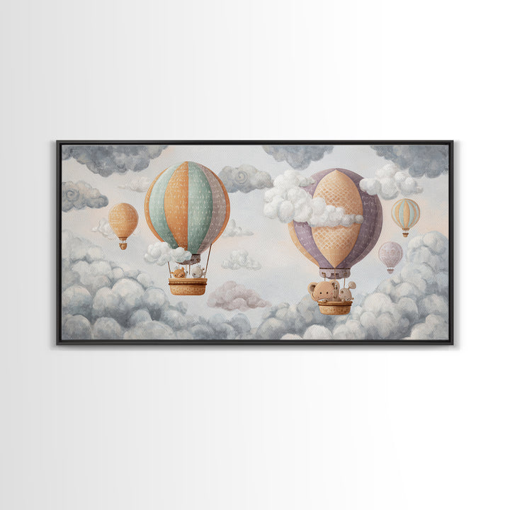 Floating Hot Air Balloon Canvas Print, Nursery Art, Contemporary Art, Nursery Decor, Oil Painting, Nursery, Nursery Prints, NUR-2x1-32