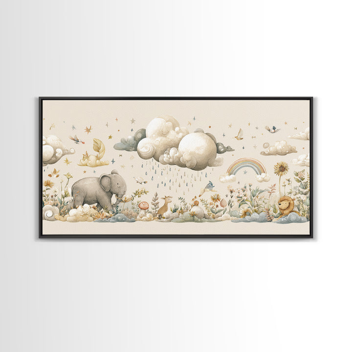 Clouds and Raindrops Framed Canvas Print, Nursery Art, Fine Art Print, Nursery Decor, Fine Art, Nursery, Digital Art, NUR-2x1-42