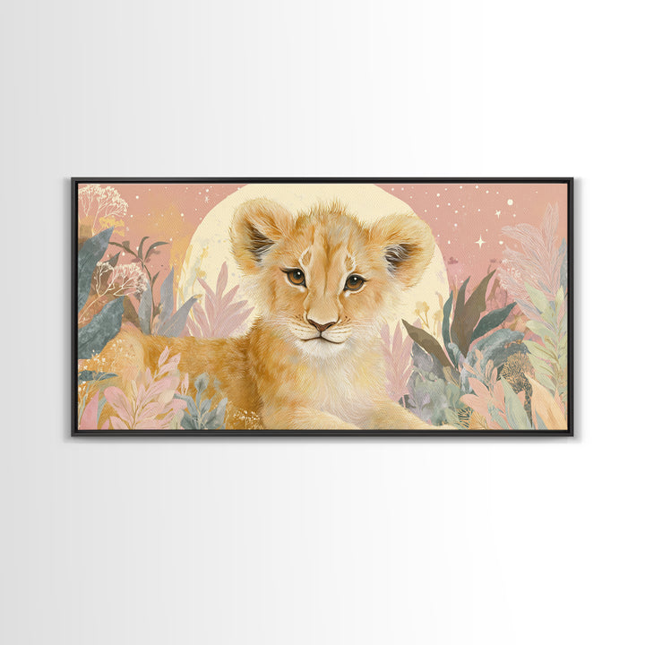 Lion Cub with Soft Golden Mane Canvas Print, Nursery Art, Printable Art, Nursery Decor, Oil Painting, Nursery, Watercolor Print, NUR-2x1-53