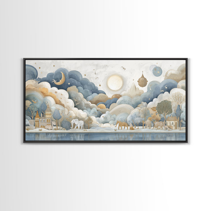 Animal Alphabet Scene Without Readable Letters Framed Canvas Print, Nursery Art, Playroom Decor, Nursery Decor, Nursery, NUR-2x1-55