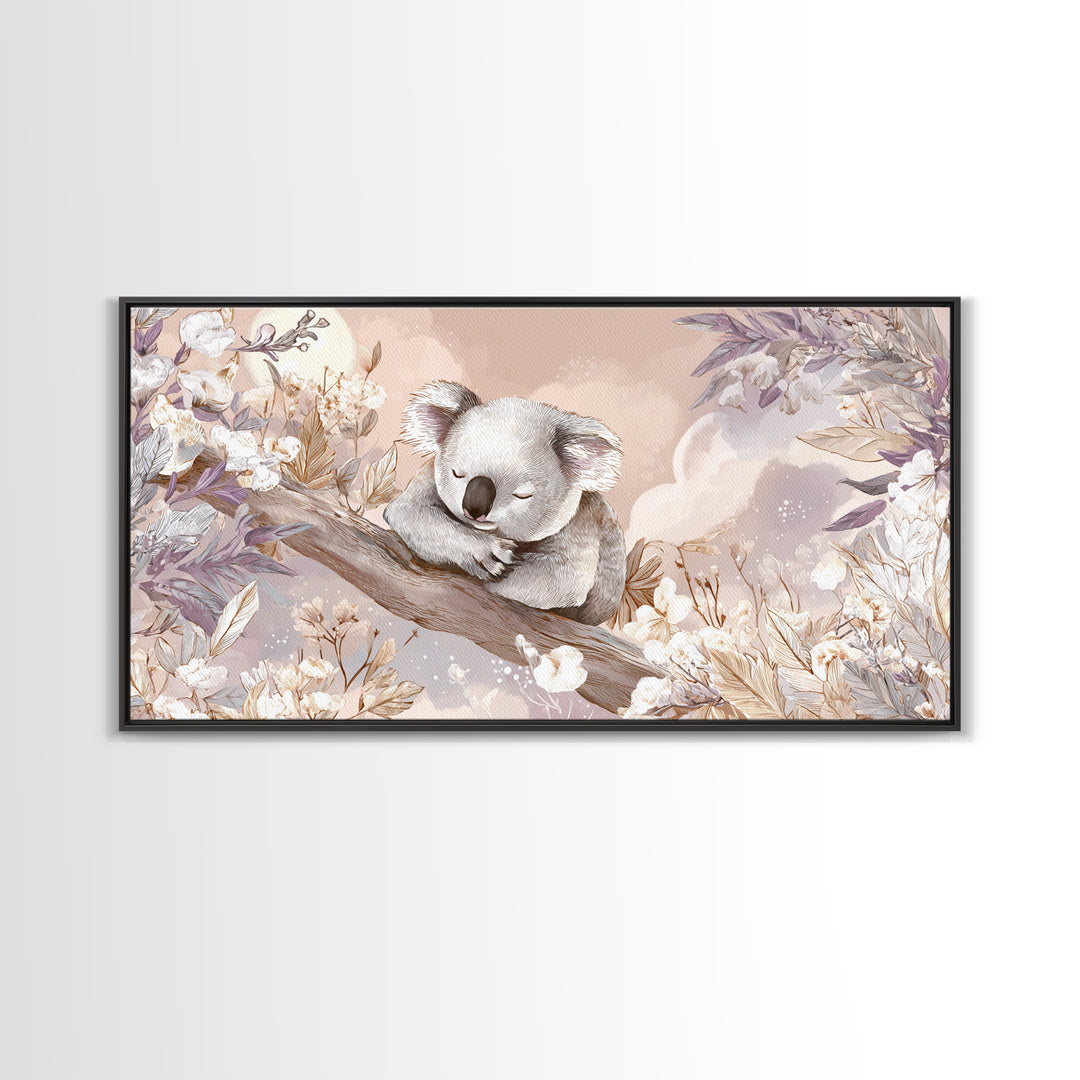 Sleeping Koala on Eucalyptus Branch Canvas Print, Nursery Art, Digital Art, Nursery Decor, Watercolor Art, Nursery, NUR-2x1-57
