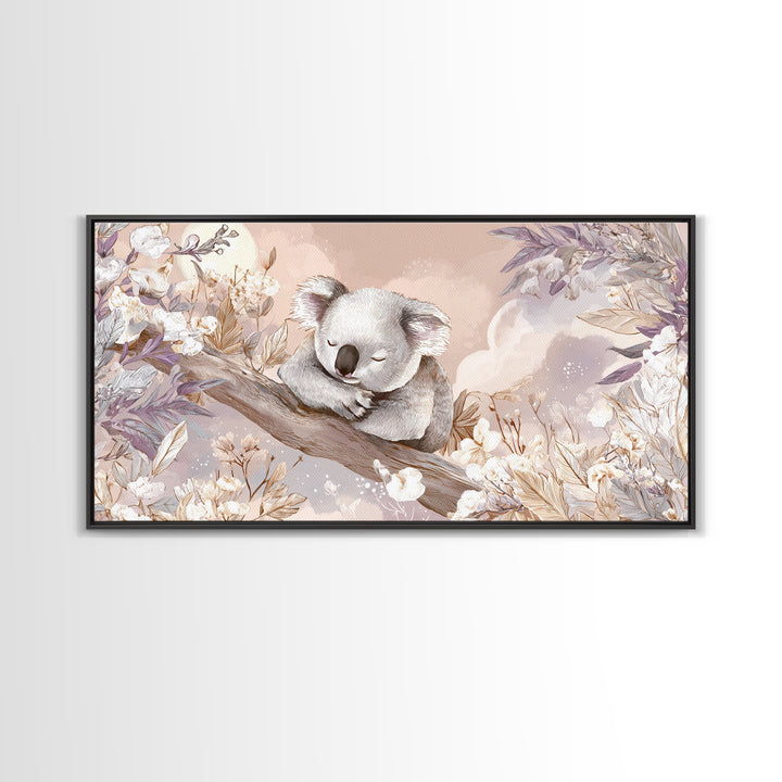 Sleeping Koala on Eucalyptus Branch Canvas Print, Nursery Art, Digital Art, Nursery Decor, Watercolor Art, Nursery, NUR-2x1-57