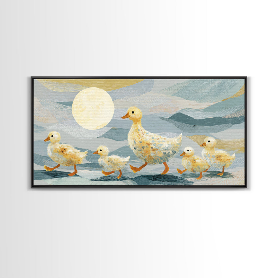 Ducklings Following a Mother Duck Canvas Print, Nursery Art, Wall Art, Nursery Decor, Oil Painting, Nursery, Nursery Prints, NUR-2x1-58