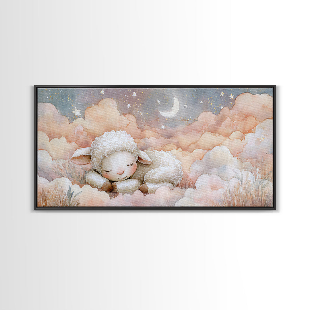 Little Lamb under a Starry Sky Canvas Print, Nursery Art, Girl Nursery Decor, Nursery Decor, Fine Art, Nursery, Kids Room Art, NUR-2x1-63
