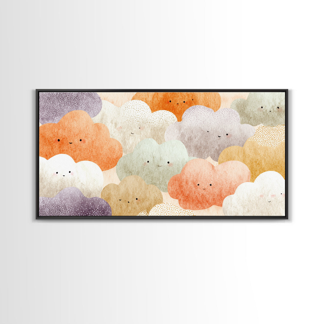 Clouds and Raindrops Canvas Print, Nursery Art, Textured Painting, Nursery Decor, Watercolor Art, Nursery, Wall Art Print, NUR-2x1-66