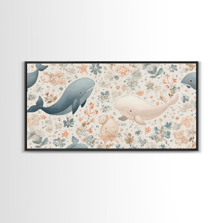 Friendly Ocean Creatures Canvas Print, Nursery Art, Printable Art, Nursery Decor, Fine Art, Nursery, Watercolor Print, NUR-2x1-68