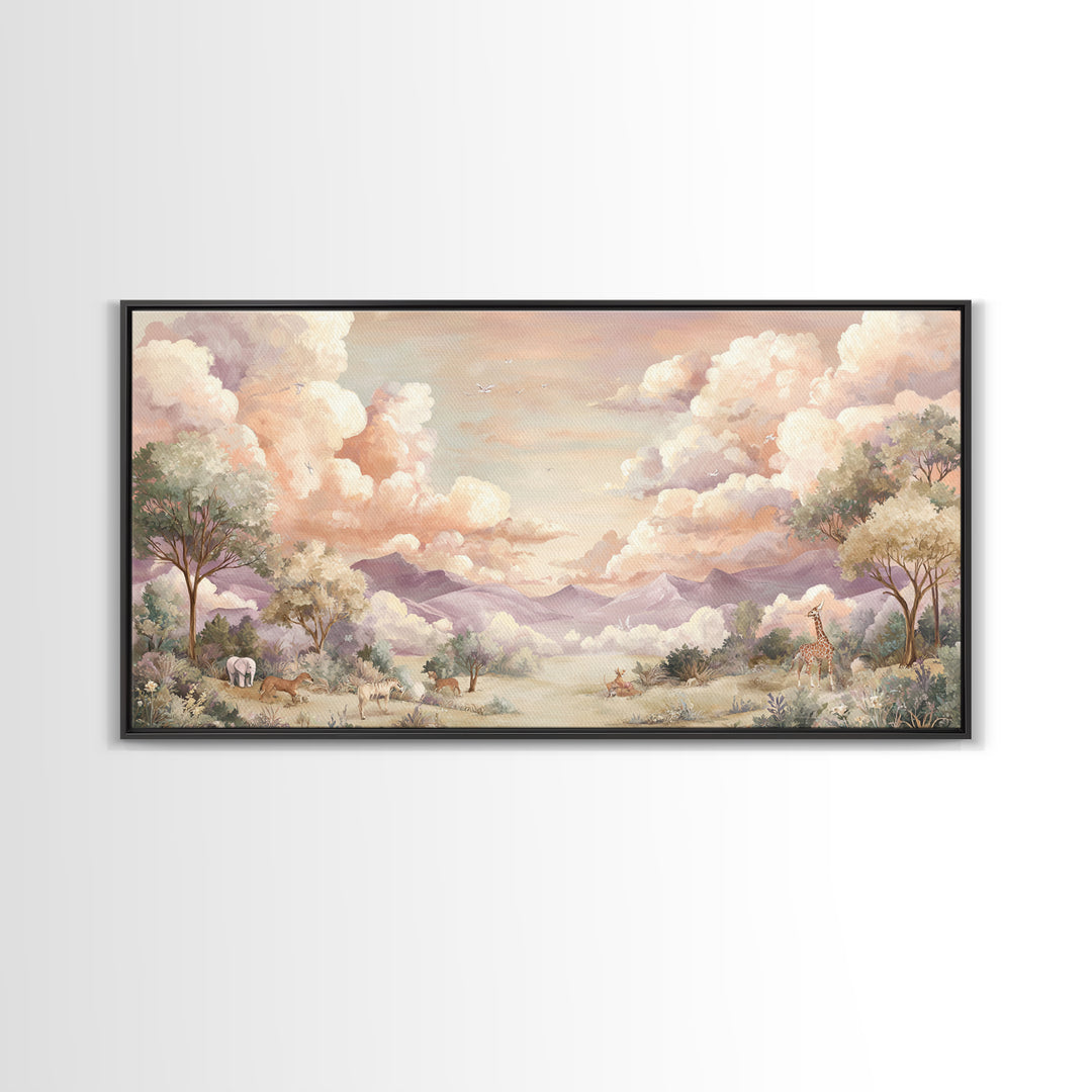 Animal Alphabet Scene Without Readable Letters Framed Canvas Print, Nursery Art, Art Print, Nursery Decor, Fine Art, Nursery, NUR-2x1-7