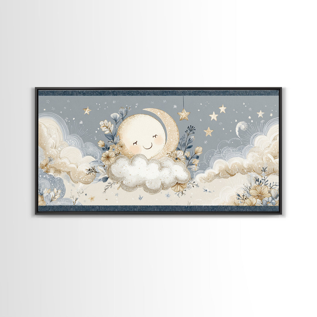 Moon and Stars Canvas Print, Nursery Art, Playroom Wall Art, Nursery Decor, Abstract Art, Nursery, Statement Artwork, NUR-2x1-71