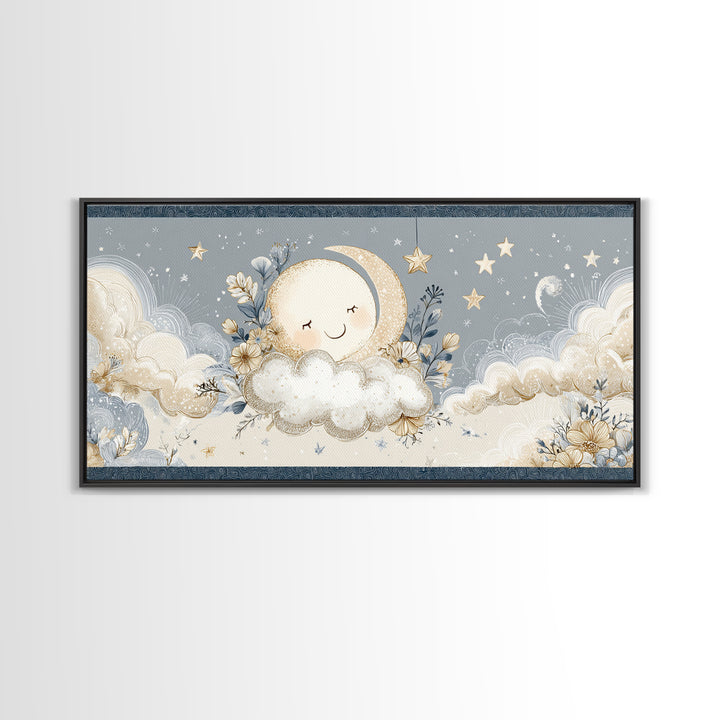 Moon and Stars Canvas Print, Nursery Art, Playroom Wall Art, Nursery Decor, Abstract Art, Nursery, Statement Artwork, NUR-2x1-71
