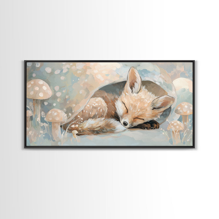 Woodland Fox Tucked Framed Canvas Print, Nursery Art, Nursery, Nursery Decor, Fine Art, Nursery, Playroom Wall Decor, NUR-2x1-72