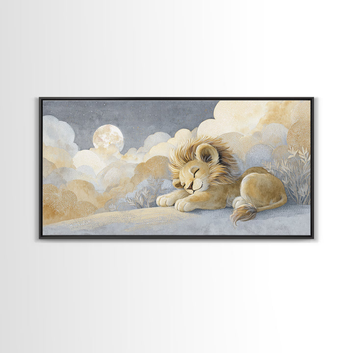 Lion Cub with Soft Golden Mane Canvas Print, Nursery Art, Printable Art, Nursery Decor, Oil Painting, Nursery, Watercolor Print, NUR-2x1-77