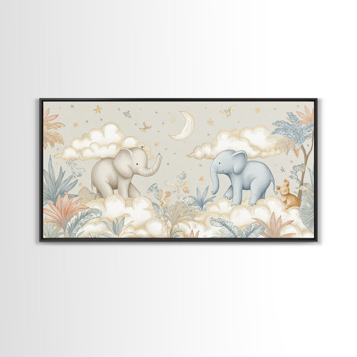 Pastel Jungle Animals Framed Canvas Print, Nursery Art, Wall Decor, Nursery Decor, Fine Art, Nursery, Playroom Decor, NUR-2x1-86