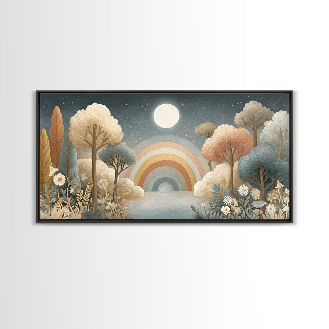 Rainbow Arch with Muted Nursery Colors Framed Canvas Print, Nursery Art, Wall Art Set of 3, Nursery Decor, Fine Art, Nursery, NUR-2x1-99