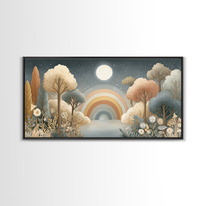 Rainbow Arch with Muted Nursery Colors Framed Canvas Print, Nursery Art, Wall Art Set of 3, Nursery Decor, Fine Art, Nursery, NUR-2x1-99