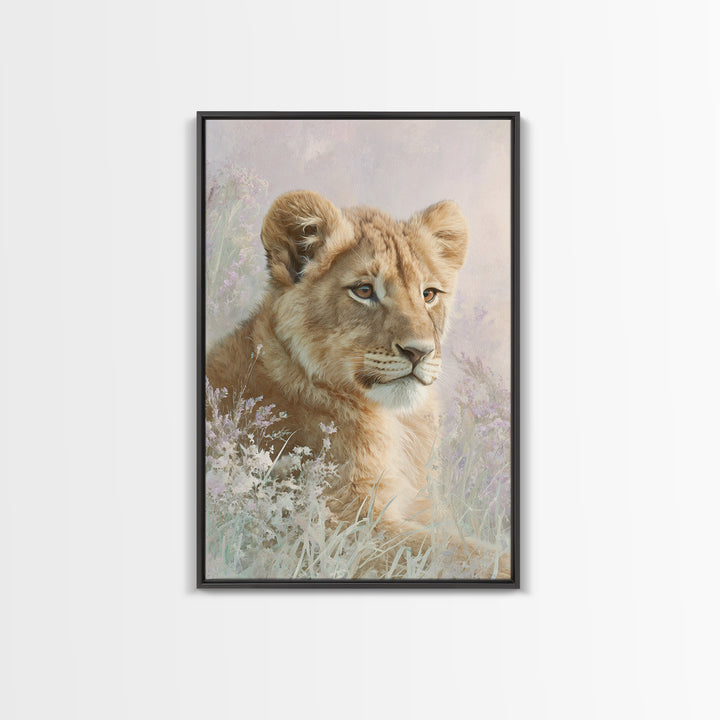 Lion Cub with Soft Golden Mane Framed Canvas Print, Nursery Art, Printable Wall Art, Nursery Decor, Abstract Art, Nursery, NUR-2x3-17